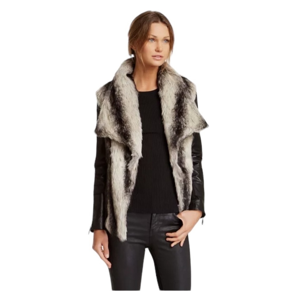 Stella & Jaime Chamonix Genuine Leather & Faux Fur Jacket Size Small - Picture 2 of 14